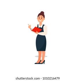 Businesswoman standing with a folder in her hand, business character working in office cartoon vector Illustration