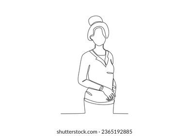 A businesswoman standing gracefully. Dia de la mujer emprendedora one-line drawing