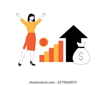 Businesswoman standing happily as her income continues to rise.
design, vector, illustration