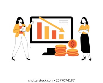 Businesswoman standing with her arms crossed and angry with her employees because of the company's declining income.
design, vector, illustration