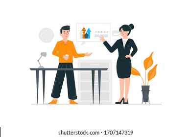 Businesswoman standing and leading business presentation. Female executive putting her ideas during presentation in conference room.