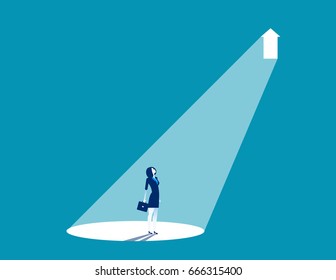 Businesswoman standing in light. Concept business vector illustration.