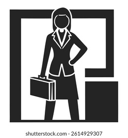 Businesswoman standing in office with briefcase