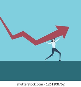 businesswoman standing on graph. Income and profit - Image Symbol of sucess, challenge, growth