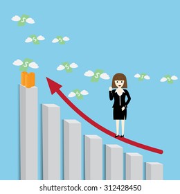Businesswoman standing on a growing graph