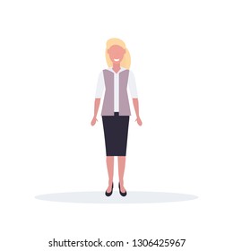 businesswoman standing pose happy blonde woman office worker female cartoon character full length flat isolated