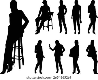 Empresária de pé Pose. Personagem Feminino Profissional Ilustração. Ilustração da mulher em estilo silhueta.