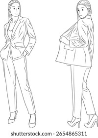 Empresária de pé Pose. Personagem Feminino Profissional Ilustração. Ilustração da mulher em estilo de arte em linha.