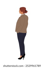 Businesswoman Standing.  Pretty woman Wearing smart casual office Clothes Back View vector illustration Isolated on white Background.