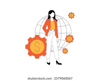 The businesswoman is standing proudly because her work is going well and her income is always increasing.
design, vector, illustration