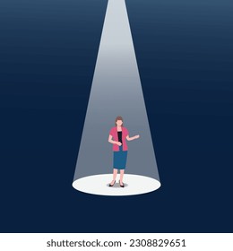 Businesswoman standing under the light to explain or presentation design vector illustration