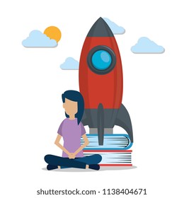 businesswoman with start up set icons