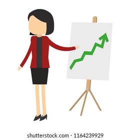 Businesswoman with statistics on whiteboard