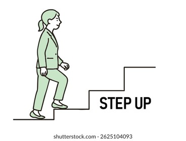 Businesswoman Stepping Up Illustration on white background