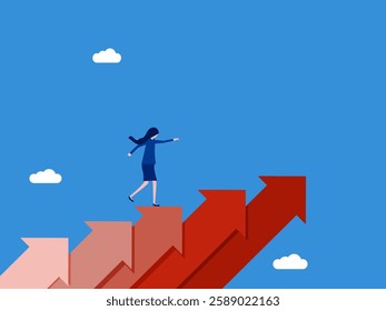 Businesswoman steps up stairs to success. business and financial concept
