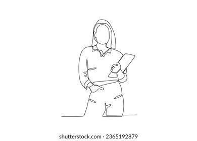 A businesswoman stood up confidently. Dia de la mujer emprendedora one-line drawing