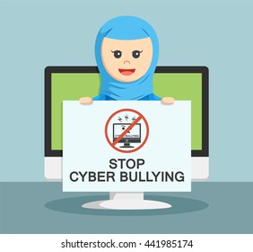  Businesswoman With Stop Cyber Bullying Sign, Shown To All People