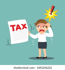 Businesswoman are stressed getting tax documents, illustration vector cartoon
