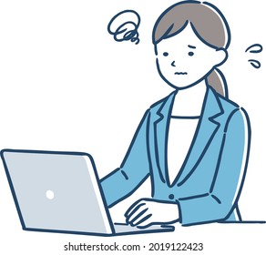 Businesswoman struggling with PC operation