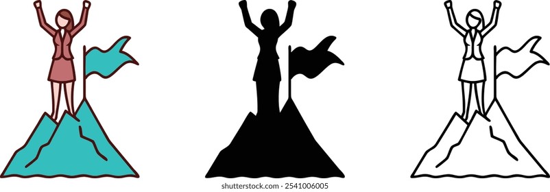 Businesswoman Success Peak Mountain Top Goal Achievement