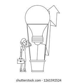 Businesswoman successful cartoon in black and white
