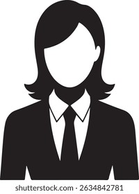 Businesswoman in Suit and Tie Silhouette vector icons.