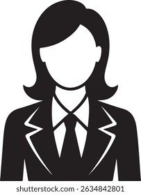 Businesswoman in Suit and Tie Silhouette vector icons.