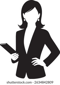 Businesswoman in Suit and Tie Silhouette vector icons.