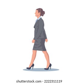 Businesswoman in suit walking side view vector illustration.
