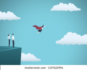 Businesswoman as a superhero flying in the sky. Symbol of woman power, leadership, inspiration, emancipation and success. Eps10 vector illustration.