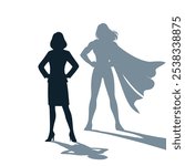 Businesswoman superhero shadow illustration. Empowerment concept business woman powerful superhero shadow success strength