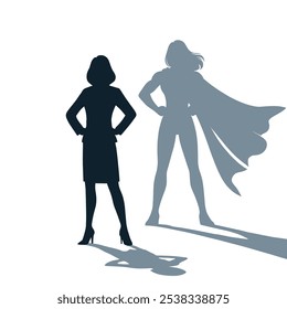 Businesswoman superhero shadow illustration. Empowerment concept business woman powerful superhero shadow success strength