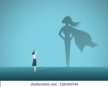 Businesswoman with superhero shadow vector concept. Business symbol of emancipation, ambition, success, motivation, leadership, courage and challenge. Eps10 vector illustration