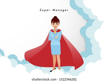 Businesswoman in superhero or super manager concept. Isolate business people on sky background, cartoon character or flat icon design vector