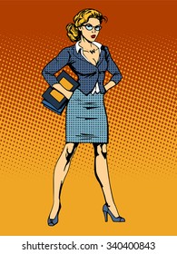 businesswoman superhero woman vamp pop art retro style. A woman's beauty at work