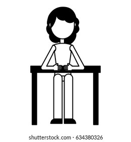 businesswoman in table avatar character icon