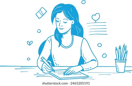 Businesswoman taking notes in a meeting, meeting minutes, documentation process, recording ideas. one continues line art vector illustration