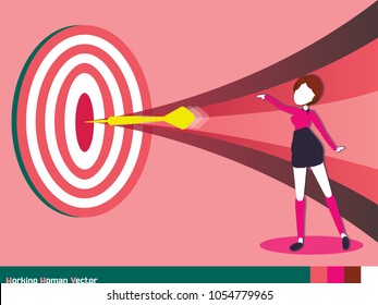 Businesswoman with target. Isolated vector illustration of female character design.