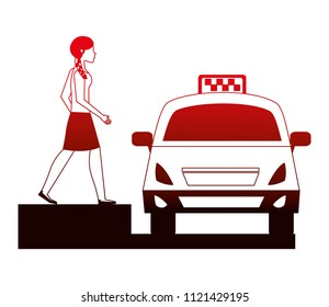 businesswoman with taxi car service icon