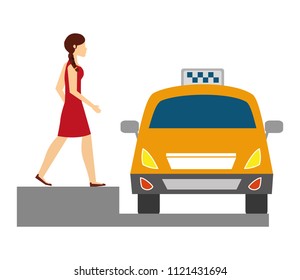 businesswoman with taxi car service icon