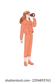 businesswoman with telescope to see future icon isolated