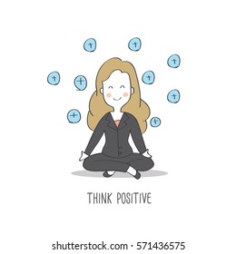 Businesswoman think positive, Vector illustration hand drawn cartoon doodles.