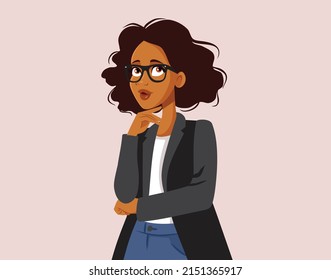 
Businesswoman Thinking Taking Decisions Vector Cartoon Illustration. Concerned executive making a business plan feeling in doubt 
