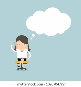 Businesswoman is thinking while sitting on the chair. vector