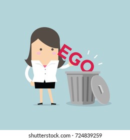 Businesswoman Throw His Ego Into The Trash Vector