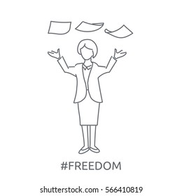 Businesswoman throwing documents. Freedom