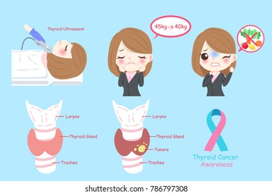 businesswoman with thyroid cancer on the blue background