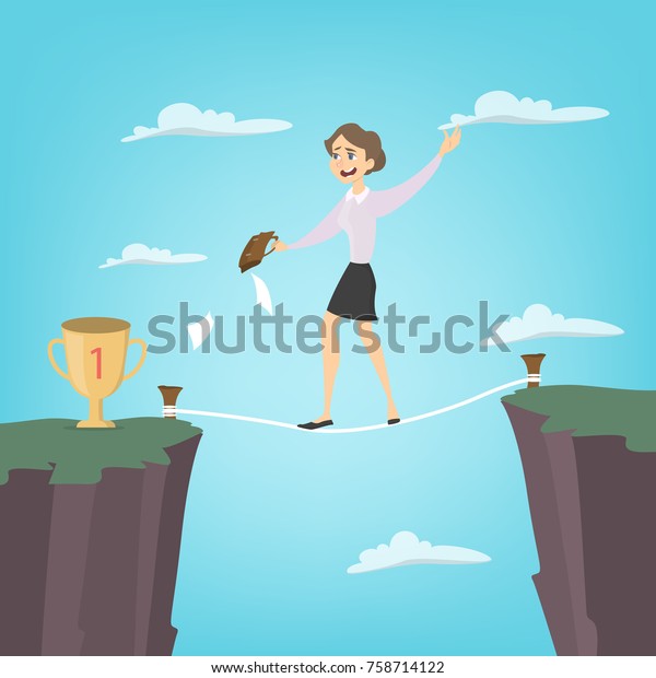 Businesswoman tightrope walker. Idea of risky\
and courage\
business.