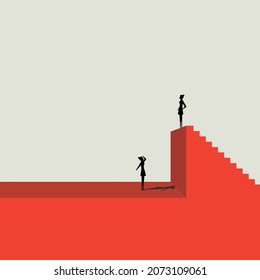 businesswoman at the top of the cliff. business concept in minimalist style. Career, leadership symbol. Vector