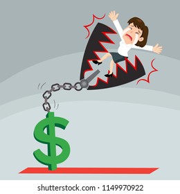 Businesswoman Trapped Bear Trap, Illustration Vector Cartoon
